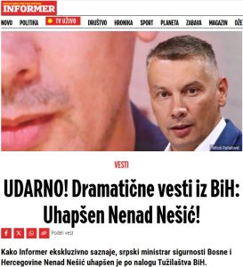 Srbijanski Informer dramatično izvještava o hapšenju Nenada Nešića